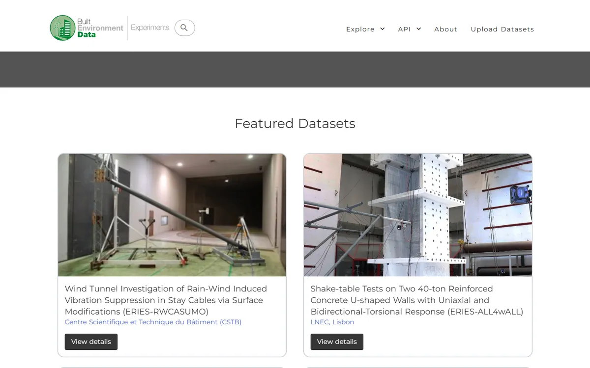 Screenshot of Built Environment Data: Experiments